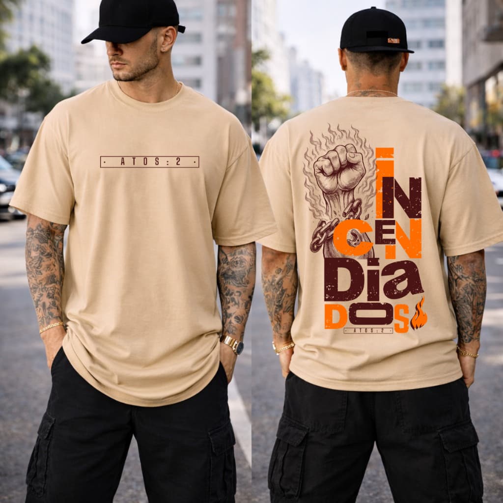 Camiseta Masculino Feminina Oversized Gospel Cristã Atos 2 Casual Streetwear Blusa  Algodão  Unissex