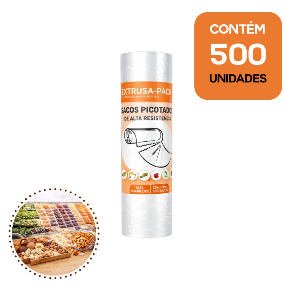 Kit 1-5 Bobina Plástica Picotada 30x38 c/500 Sacos Freezer Alimentos Mercado Hortifruti