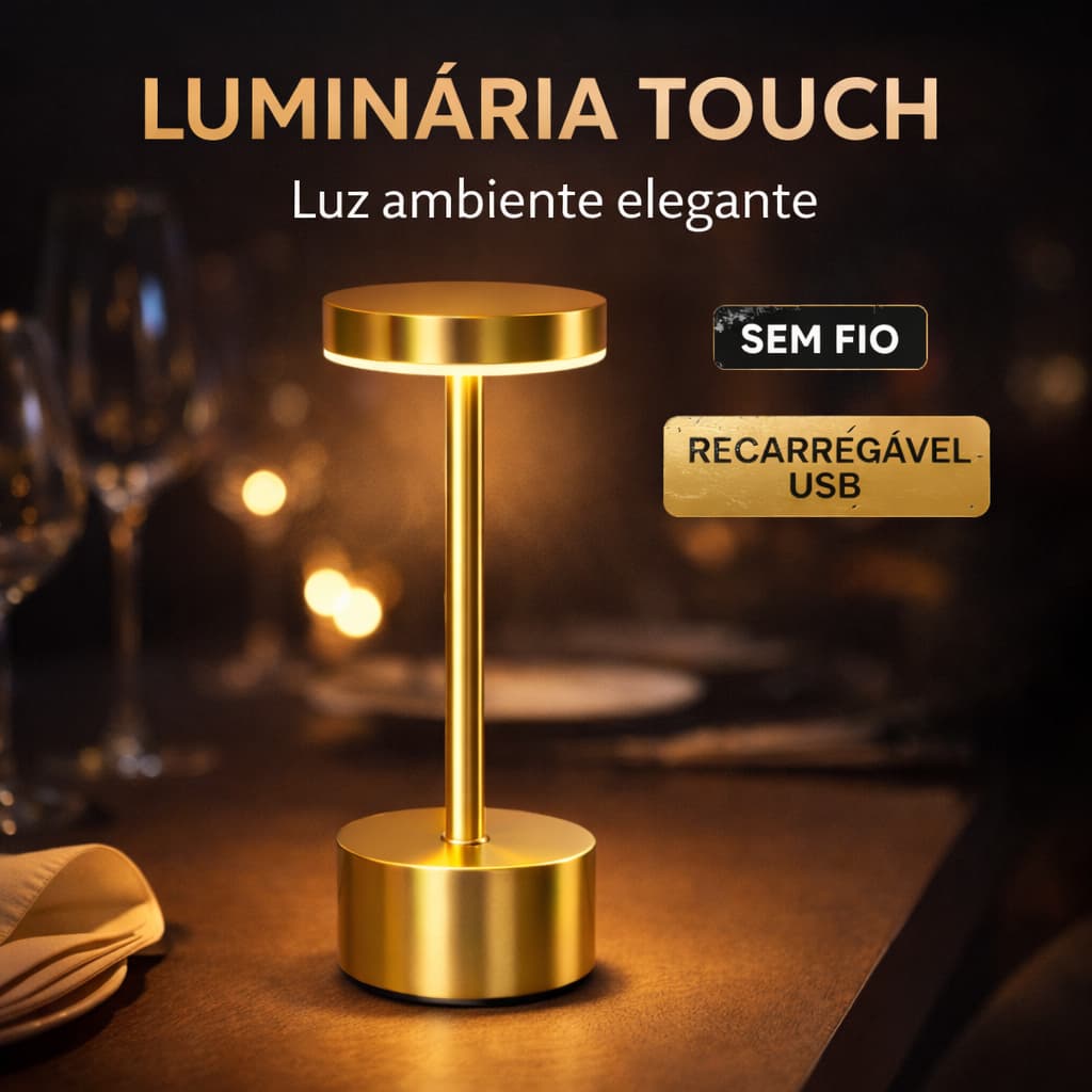 Abajur LED Mesa Recarregável Preto Touch 3 Cores  Portátil Sem Fio Premium