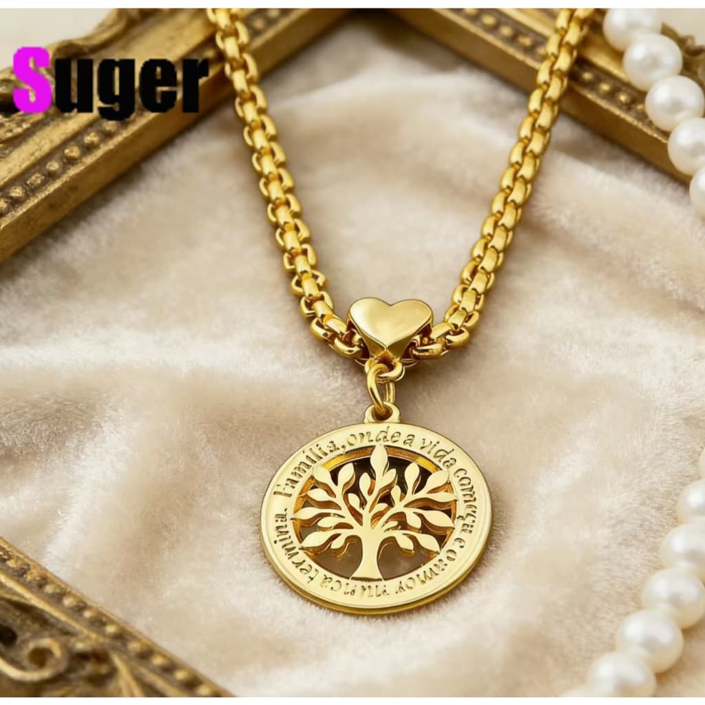 Pingente de Aço Inoxidável Dourado: Árvore da Vida, Touro ou Cavalo com Coração - Presente Perfeito