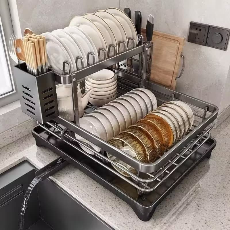 Escorredor de Louças em Aço Carbono para Cozinha Organizador de Pratos, Tigelas e Talheres