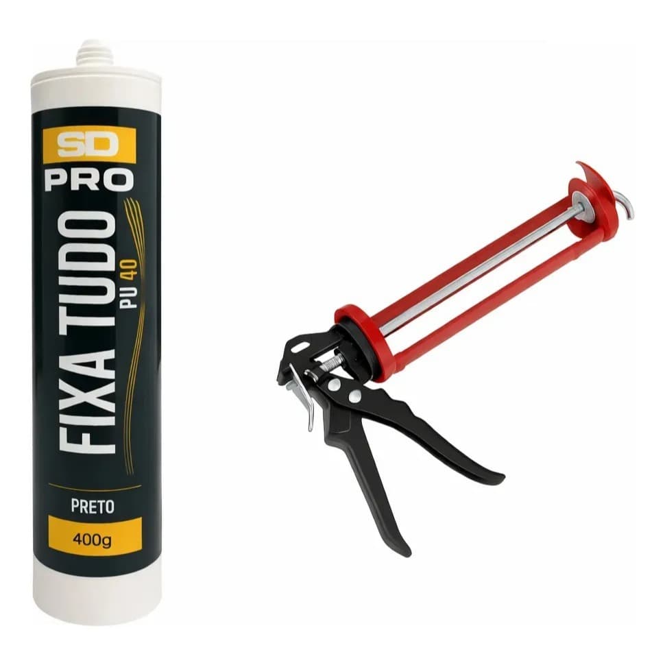 KIT Cola PU40 + Aplicador Reforçado Branco Cinza Preto Pedras Vidros Metais Placas 3D Madeira Zinco