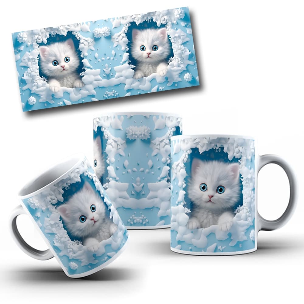 Caneca Personalizada Gatinho Efeito 3D Gato Porcelana Fofo Gatos Pet