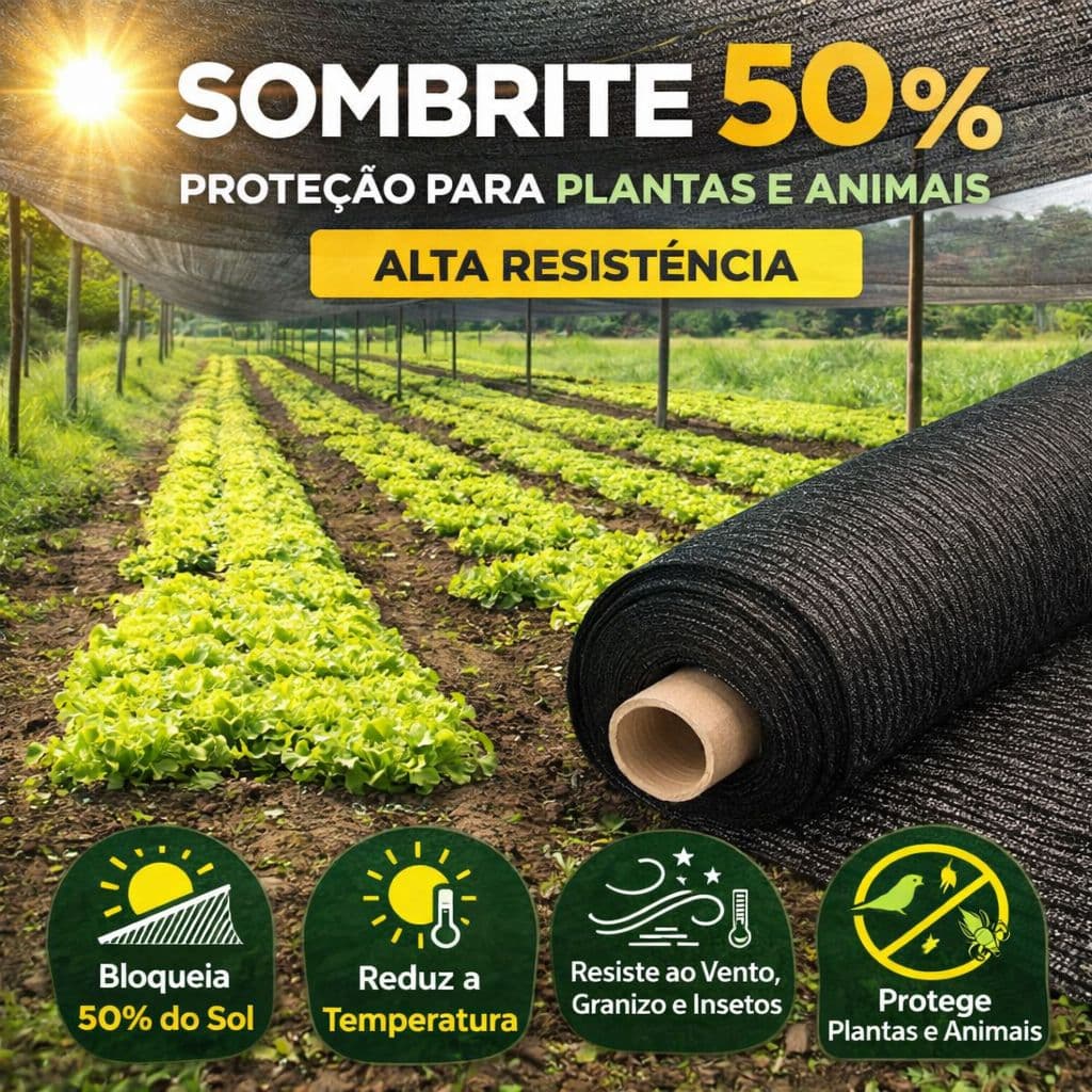 Tela Sombrite 50% 4x10m 100% Virgem Proteção UV Alta Resistência Plantas Horta Jardim