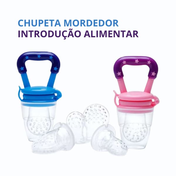 Chupeta Alimentadora Mordedor para Bebê Plástico e Silicone Porta Fruta com Tampa Higiênica