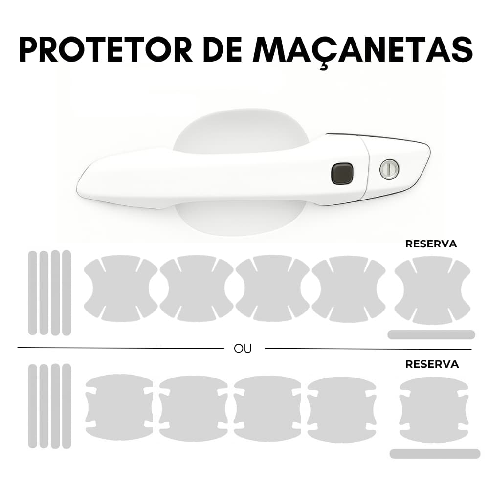 Protetores de Maçaneta e Soleira de Carro - 4 Portas - Transparente e Universal