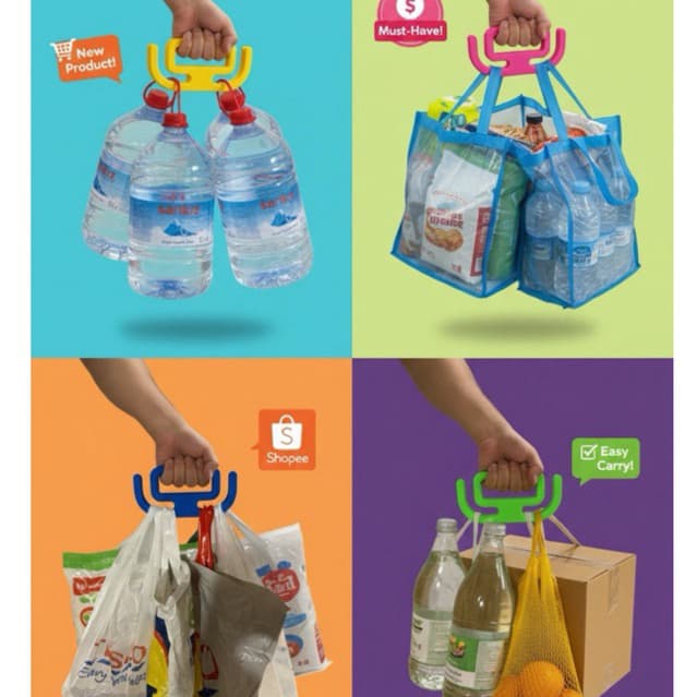 Alça Ergonômica para Sacolas de Mercado | Suporte até 16kg | Carregador de Compras Multiuso