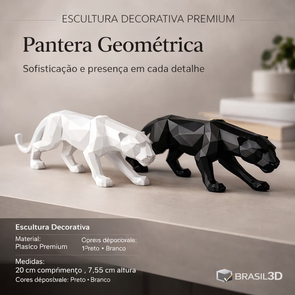 Escultura Pantera Negra Geométrica Estatueta Decoração Casa Estatua Rack Sala Quarto Luxo