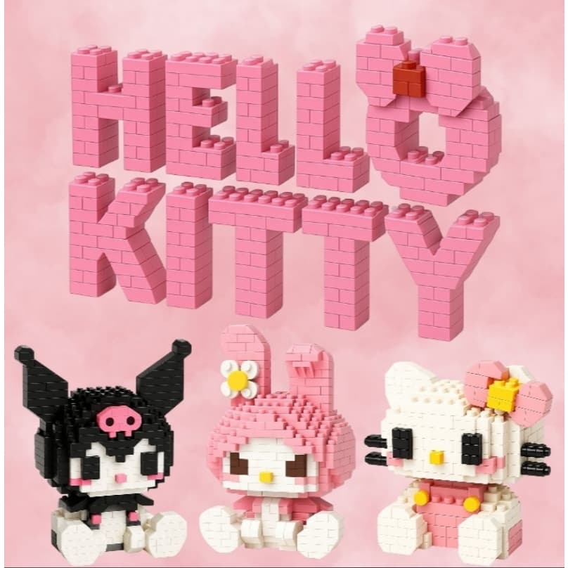 Blocos de Montar: Hello Kitty, Kuromi e My Melody - Kit de Mini Blocos (Nanoblocks)
