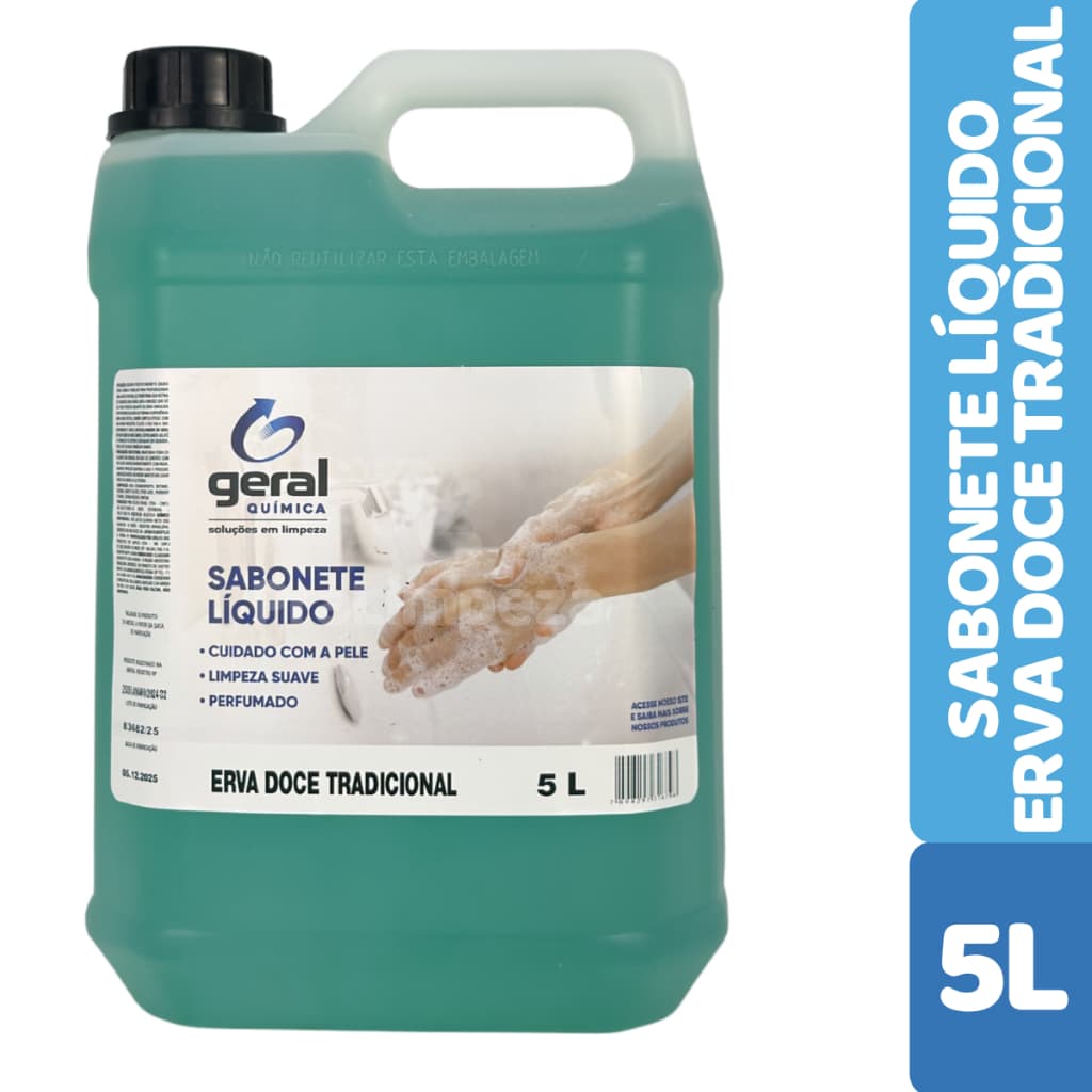 Sabonete Líquido 5L Erva Doce Tradicional Limpeza Suave Refil para Dispenser Geral Química