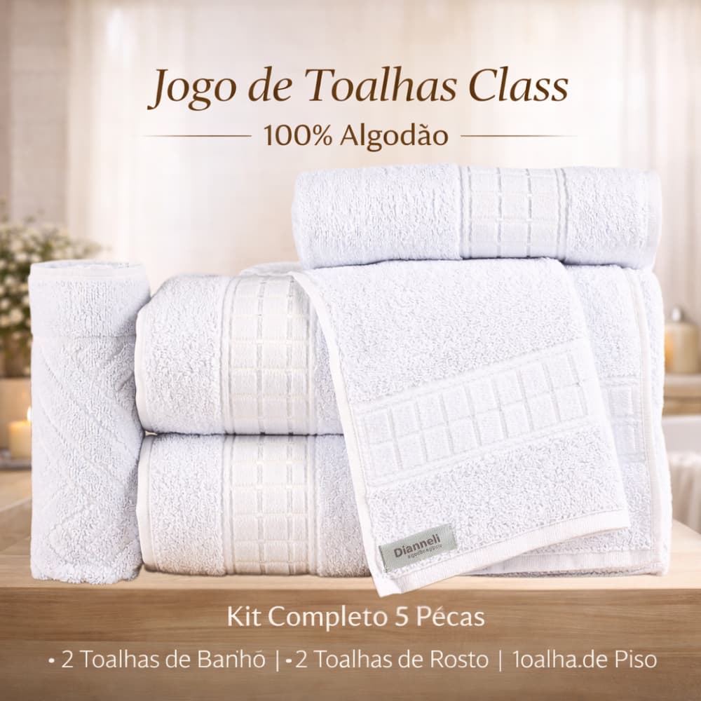 Jogo de Toalhas Completo kit 5 Pçs de Banho, Rosto e Piso Class