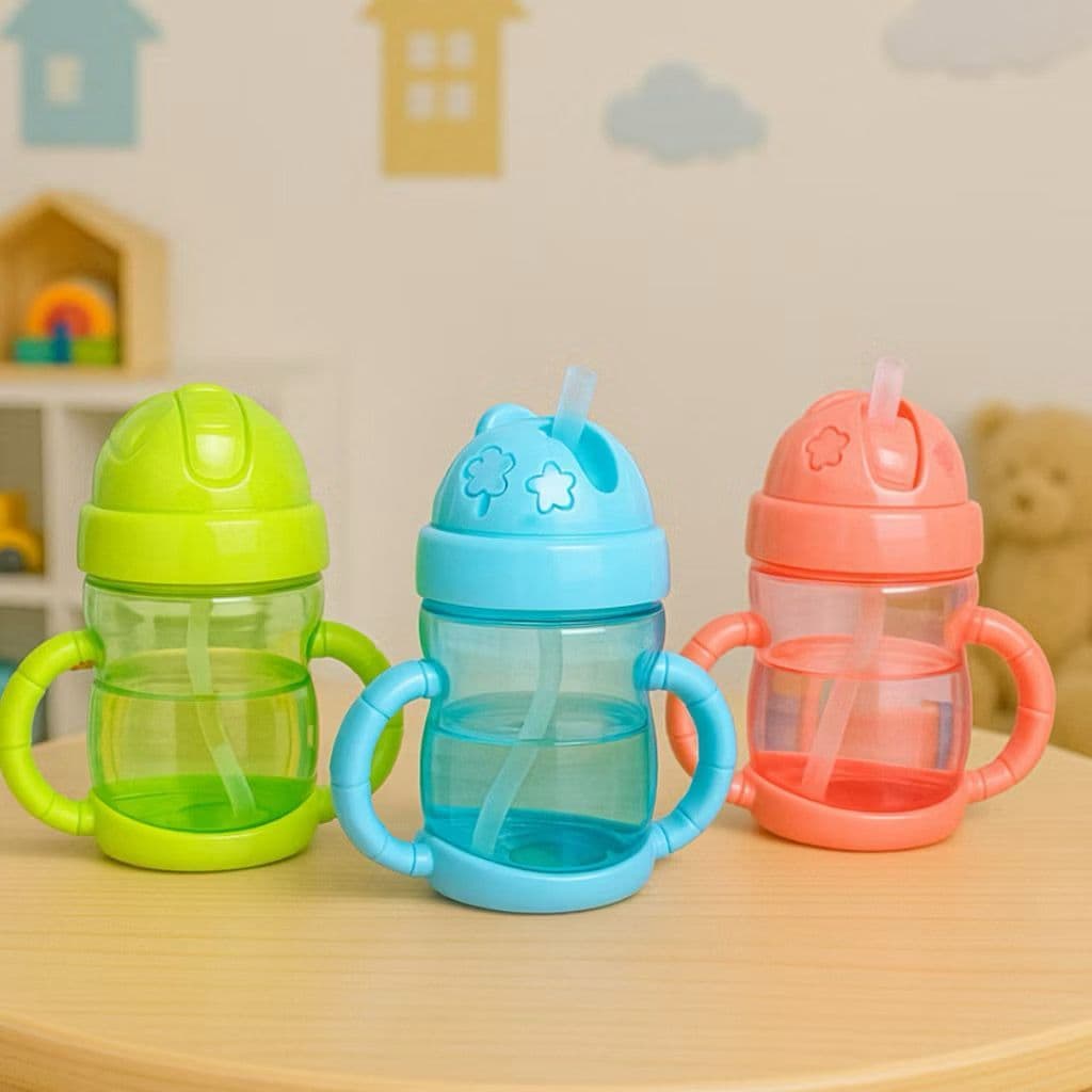 Copo Infantil com Canudo 220ml Anti Vazamento | Copo Treinamento Bebê com Alça