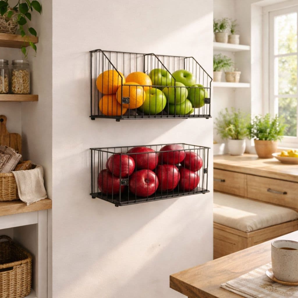 Cesto Fruteira de Parede Aramado Kit 1P 1G Organizador Cozinha Frutas