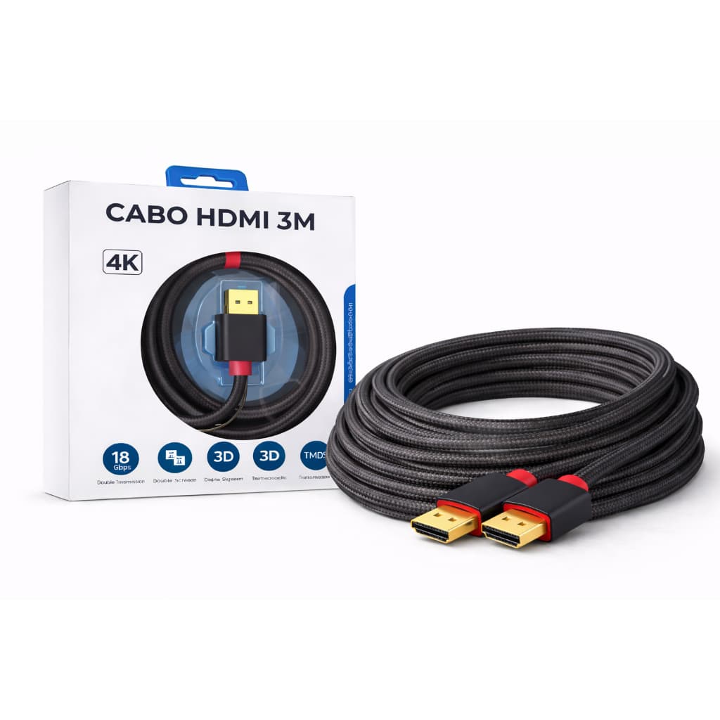 Cabo HDMI 3 Metros 2.0 Ultra HD 3D/4K Revestimento Premium HD4K 3M
