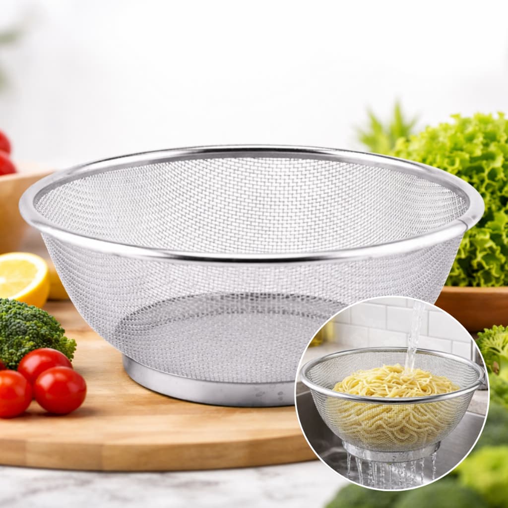 Escorredor de Alimentos Inox 25cm Reforçado Cozinha Resistente Para Arroz Massas E Legumes