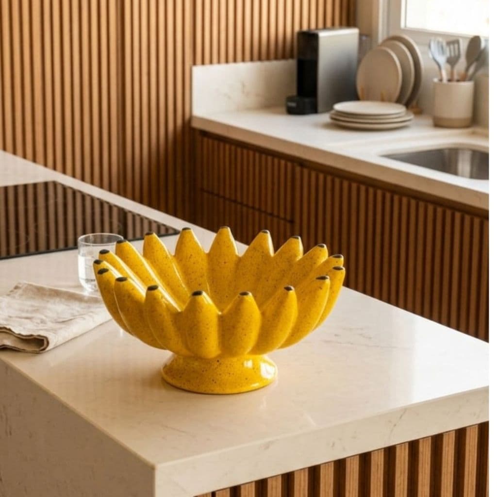 Fruteira de Mesa Banana Amarela em Cerâmica - Centro de Mesa - Mesa Posta