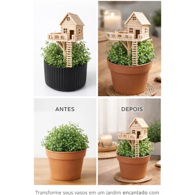 Mini Casa na Árvore Decorativa para Vasos Jardim Encantado Decoração Criativa