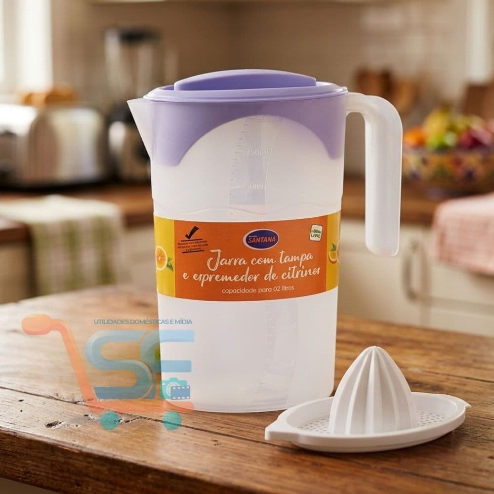 Jarra 2L com Tampa e Espremedor de Frutas Citrus BPA Free Resistente Prática Cozinha