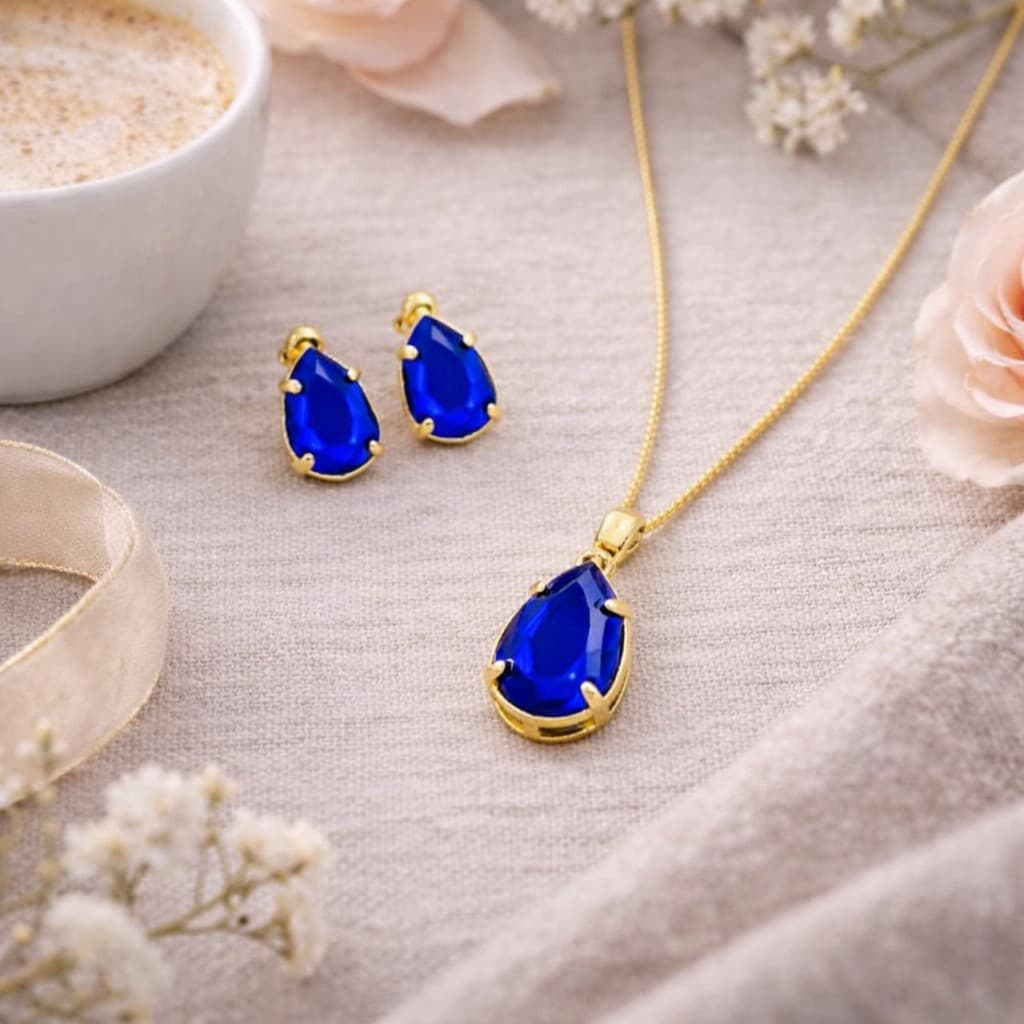 Conjunto Brinco e Colar Vezeniana Gota Folheado a Ouro 18K - Banho Antiarlégico