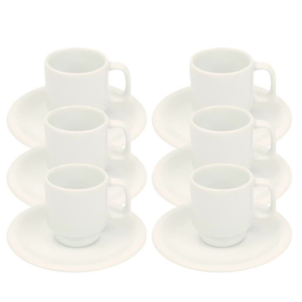 Kit 6 Xícaras de Café com Pires 65ml em Porcelana Branca