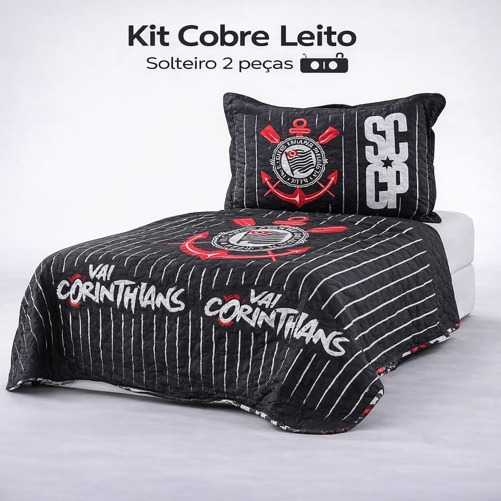 Kit Cobre Leito Solteiro 2 peças Corinthians Colcha
