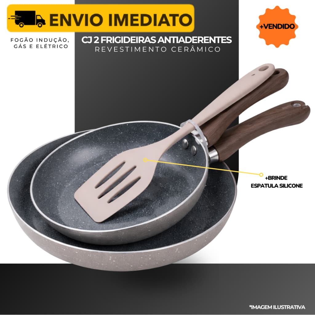 Conjunto 2 Frigideiras Indução 20cm 24cm Espátula Silicone Antiaderente Cerâmico