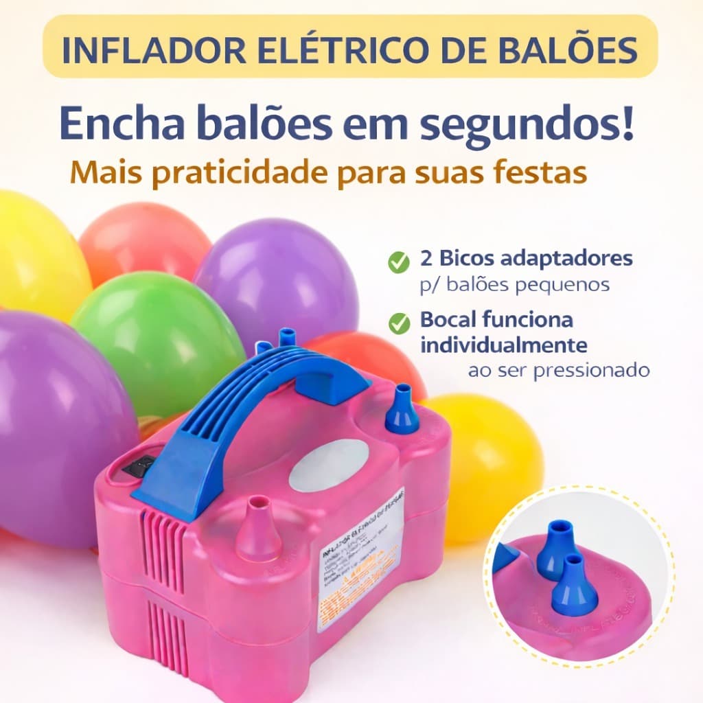 Inflador Compressor Balão Bexiga 2 Bico Festa Aniversário Evento Casamento Decoração Enfeite