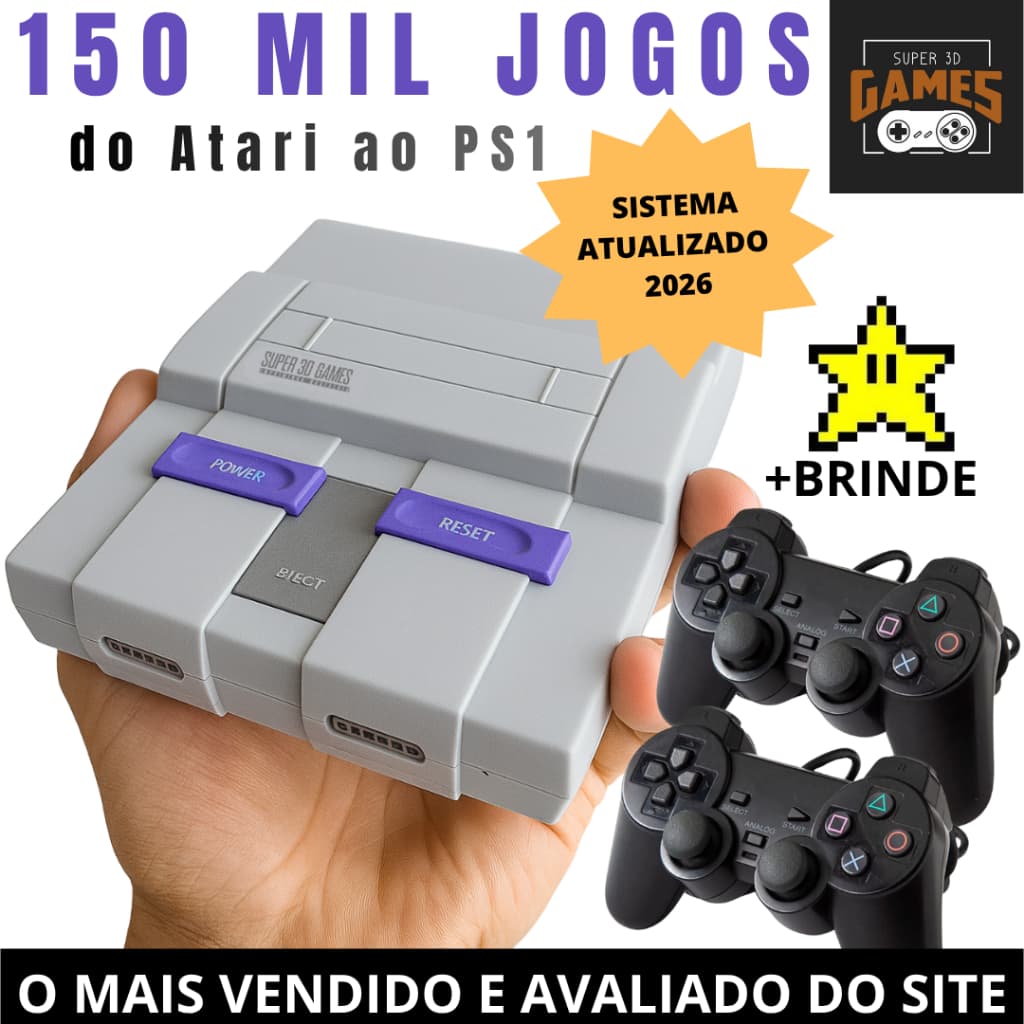Game Console Retro Super Nintendo 3D Games 150 Mil Jogos Classicos Com 2 Controles