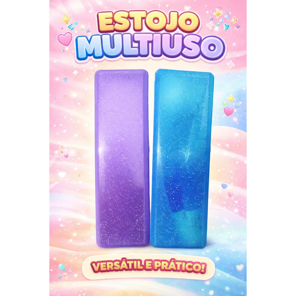 Estojo Escolar Multiuso com glitter Organizador escritório, Escola e Dia a dia