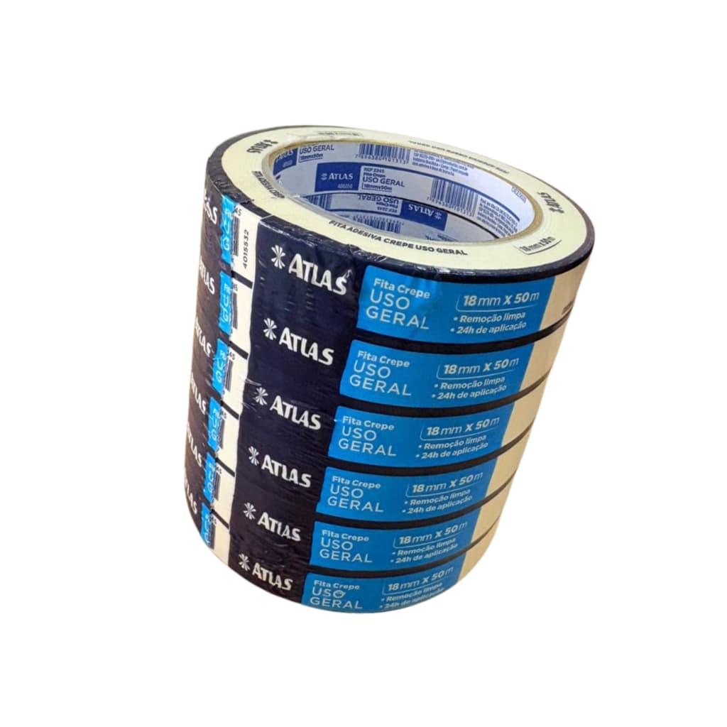 FITA CREPE ATLAS- Kit econômico com 6 rolos 18x50mm.