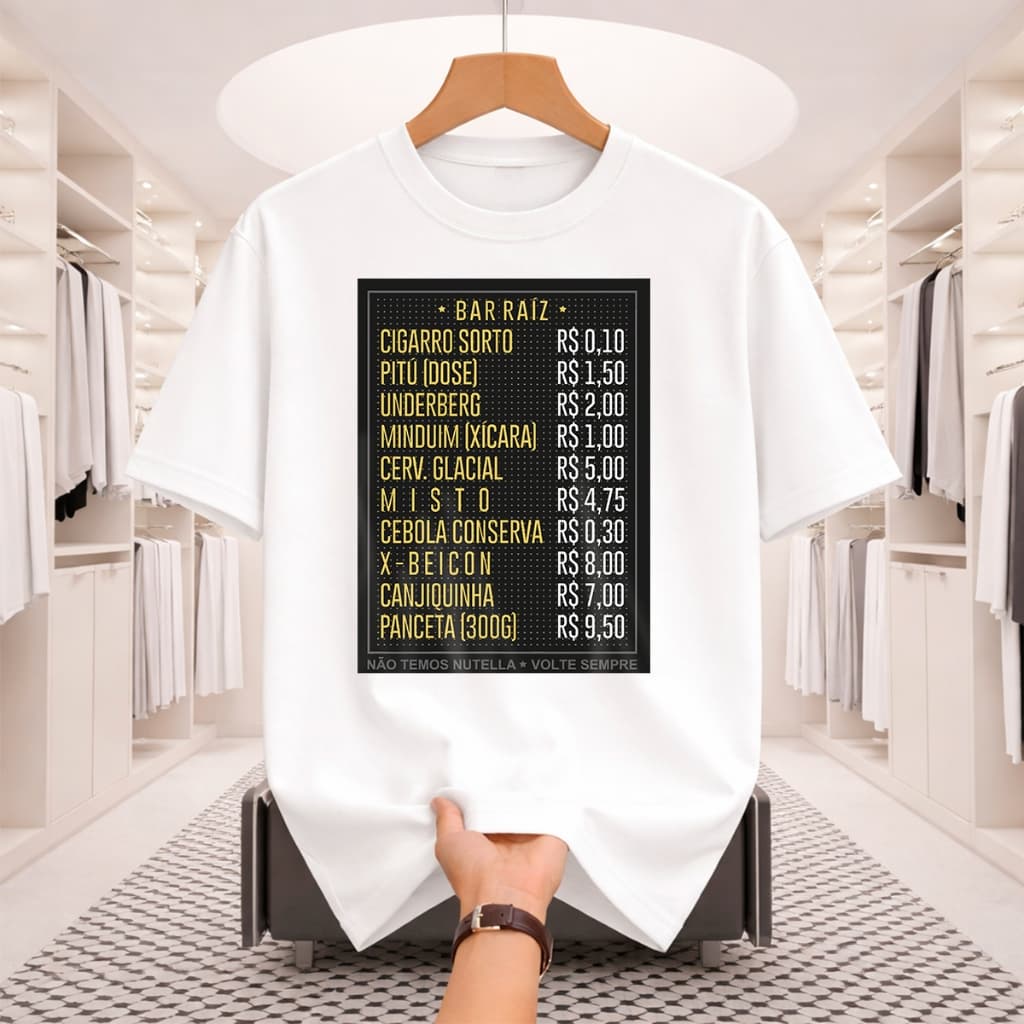 Camiseta Masculina Bar Raiz Engraçada Camisa Estampa Cardápio Boteco Casual Algodão Confortável