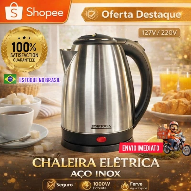 Chaleira Elétrica Inox 1.8L Automática 120V/220V | Aquecimento Rápido Anti-Queimadura Desligamento Automático Unitemermi