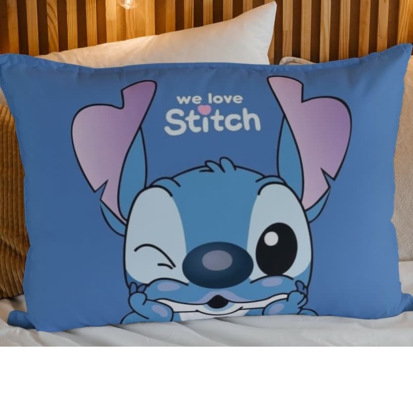 Fronha Estampada Micropercal 70x50cm Capa de Travesseiro Decorativa Lilo Stitch Infantil Quarto