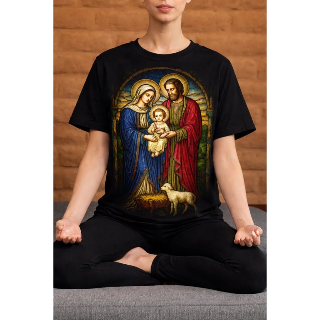Camiseta Feminina Sagrada Família Jesus Maria José Estampa Católica 100% Algodão Blusinha Femenina