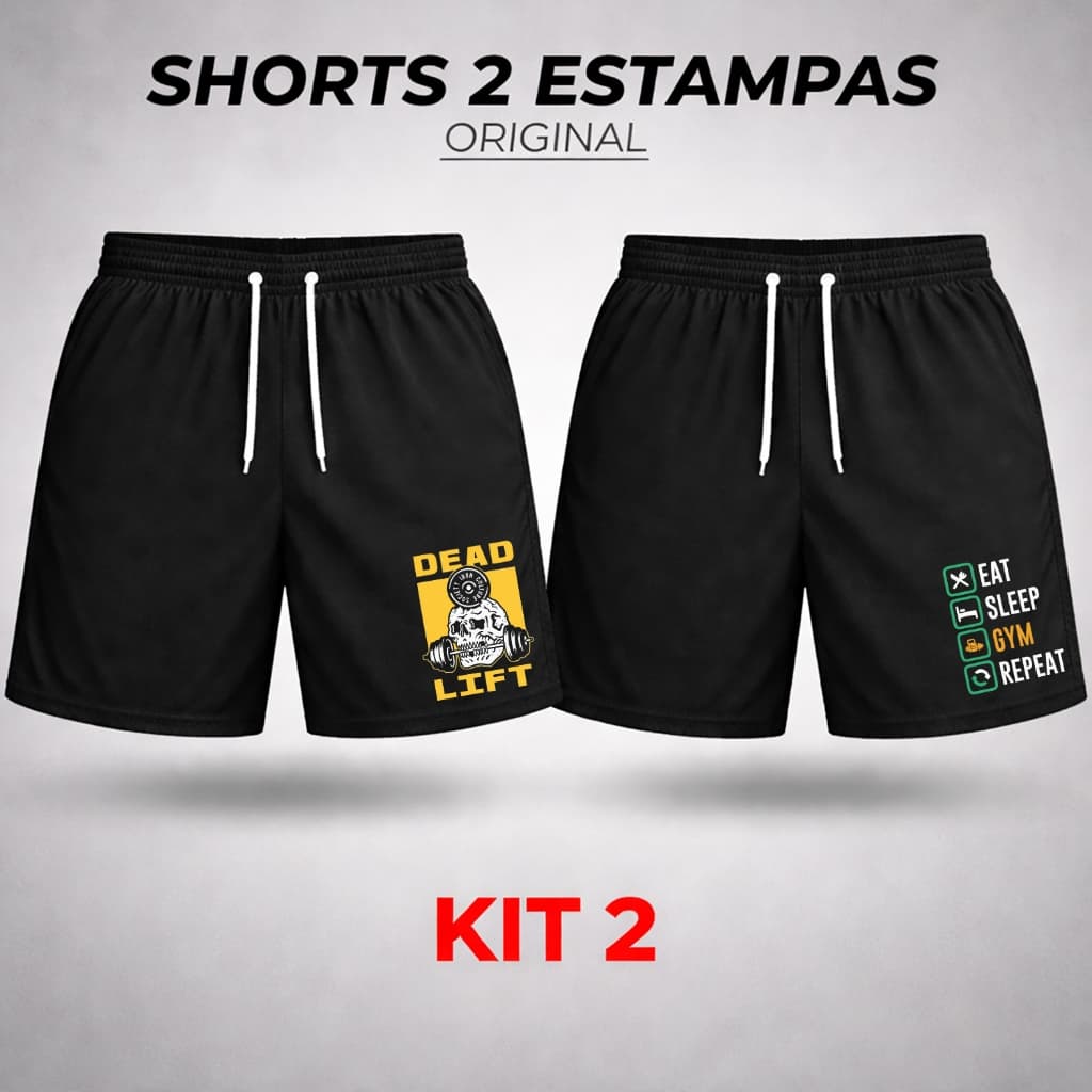 Shorts Tactel Estampado Kit 2 Masculino Dead Lift Secagem Rápida e Leve Bermuda Para Academia