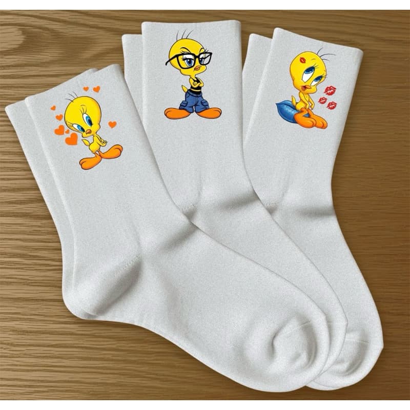 kit 3 Pares De Meias Esportivas Estampa Divertida Piu Piu De Algodão Premium