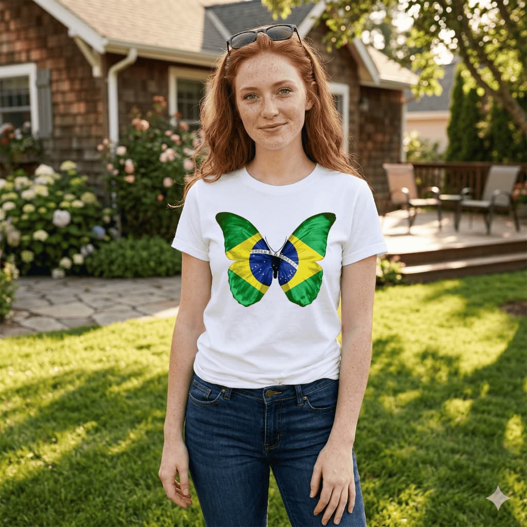 TSHIRT,Camiseta feminina, blusa Brasil, borboleta, Patriota,, copa