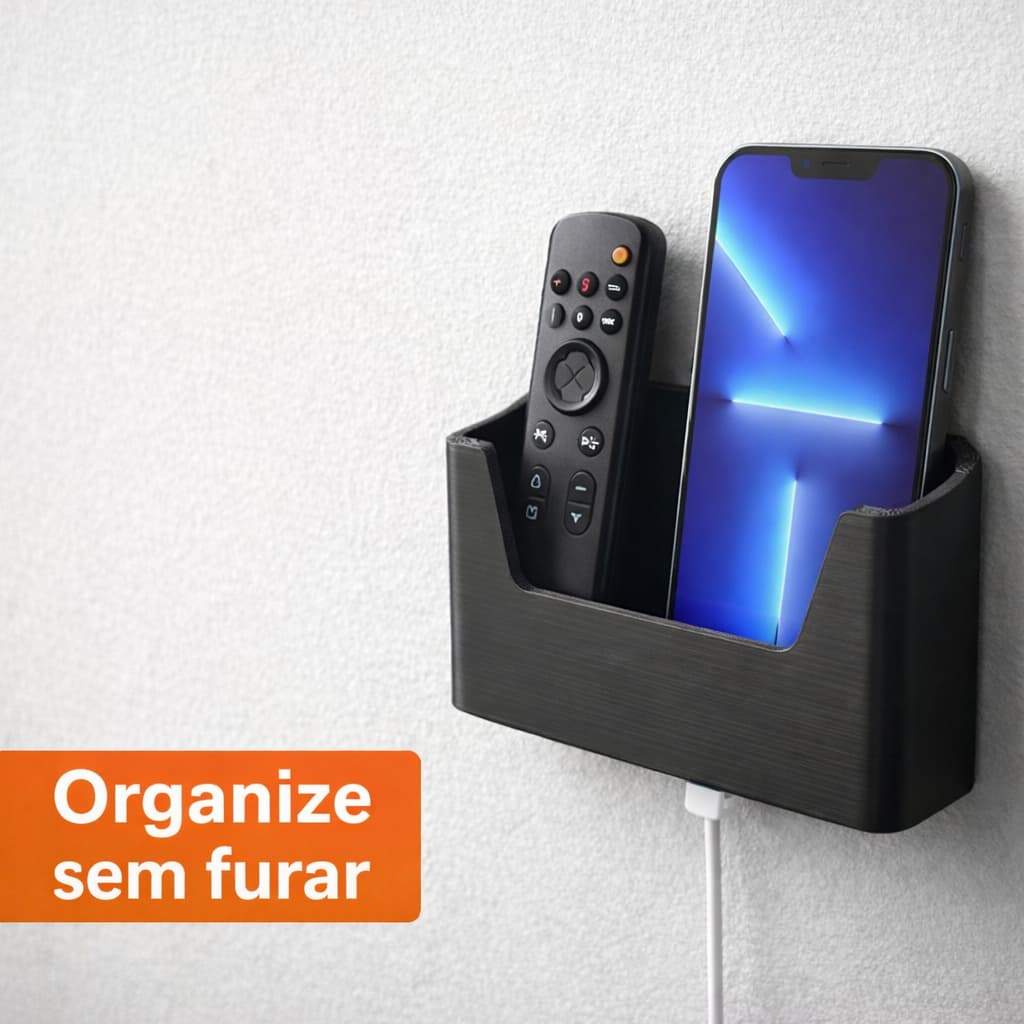 Suporte Porta Controle Remoto e Celular de Parede com Fita Adesiva Organizador Multiuso