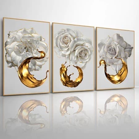 Quadro Decorativo Sala Quarto Hall Rosa Ouro Branco Luxo