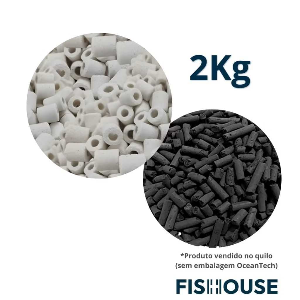 Mídia biológica - Mídia Cerâmica 1kg + 1kg Carvão Ativado Peletizado