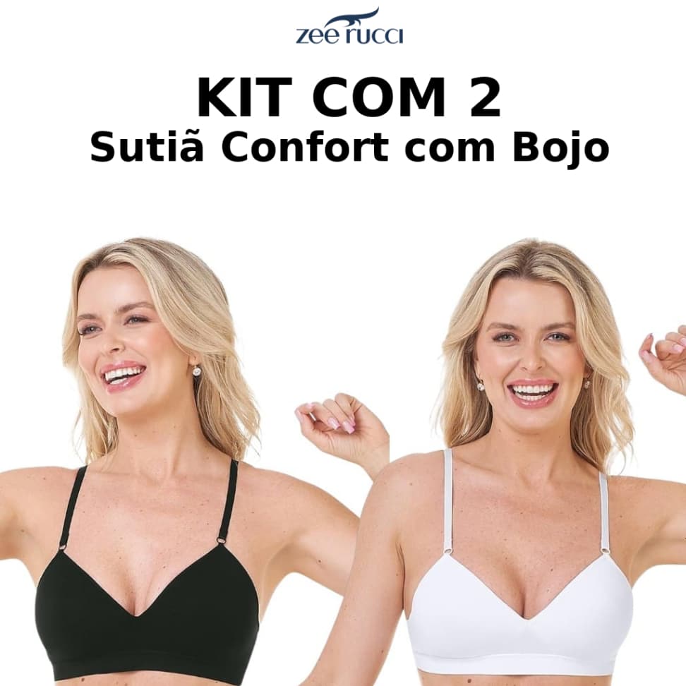 Kit 2 Sutiã Confort Sem Costura Zee Rucci com Bojo - Sem aro alças reguláveis