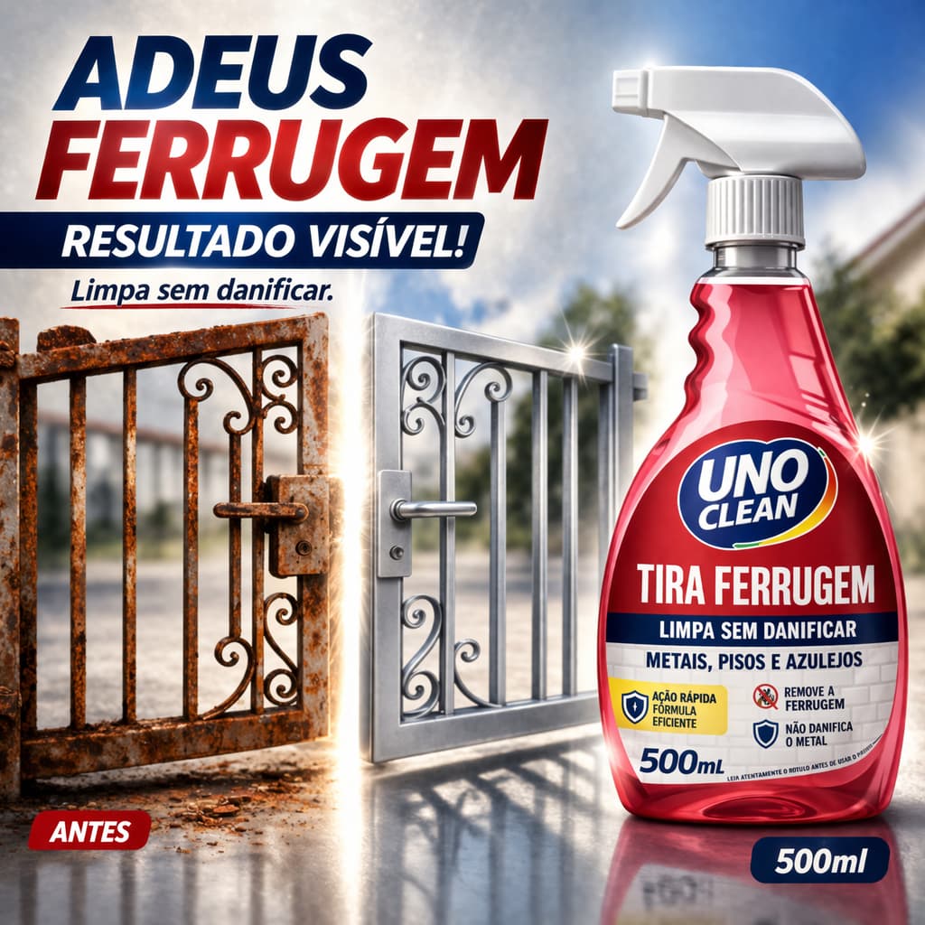 Tira Ferrugem Uno Clean 500Ml Removedor Ferrugem Metais Inox Azulejos Rejunte Pisos Oxidacao