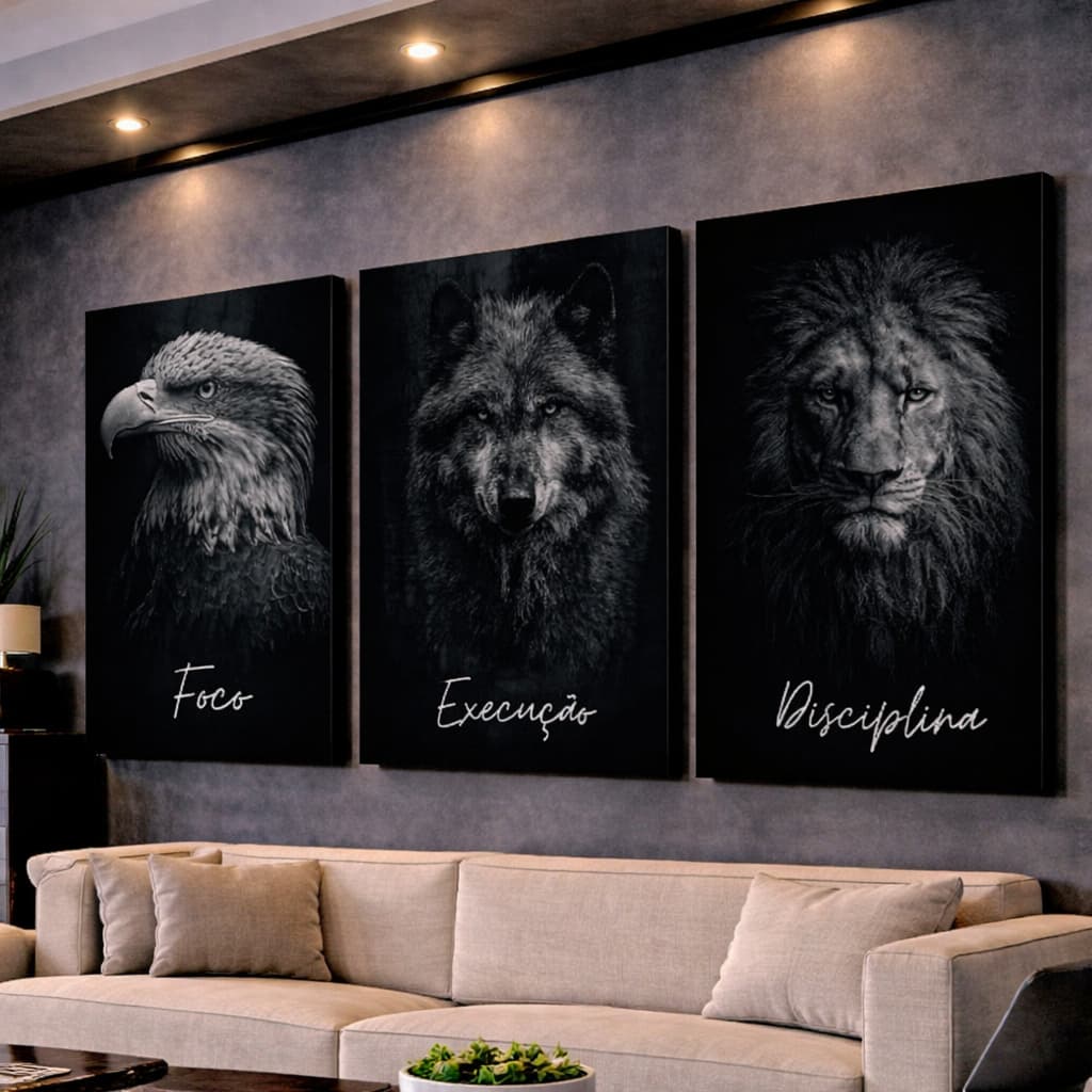 Quadros Decorativos Leão Lobo Águia Foco Execução Disciplina Motivacional Decoração Para Sala Quarto