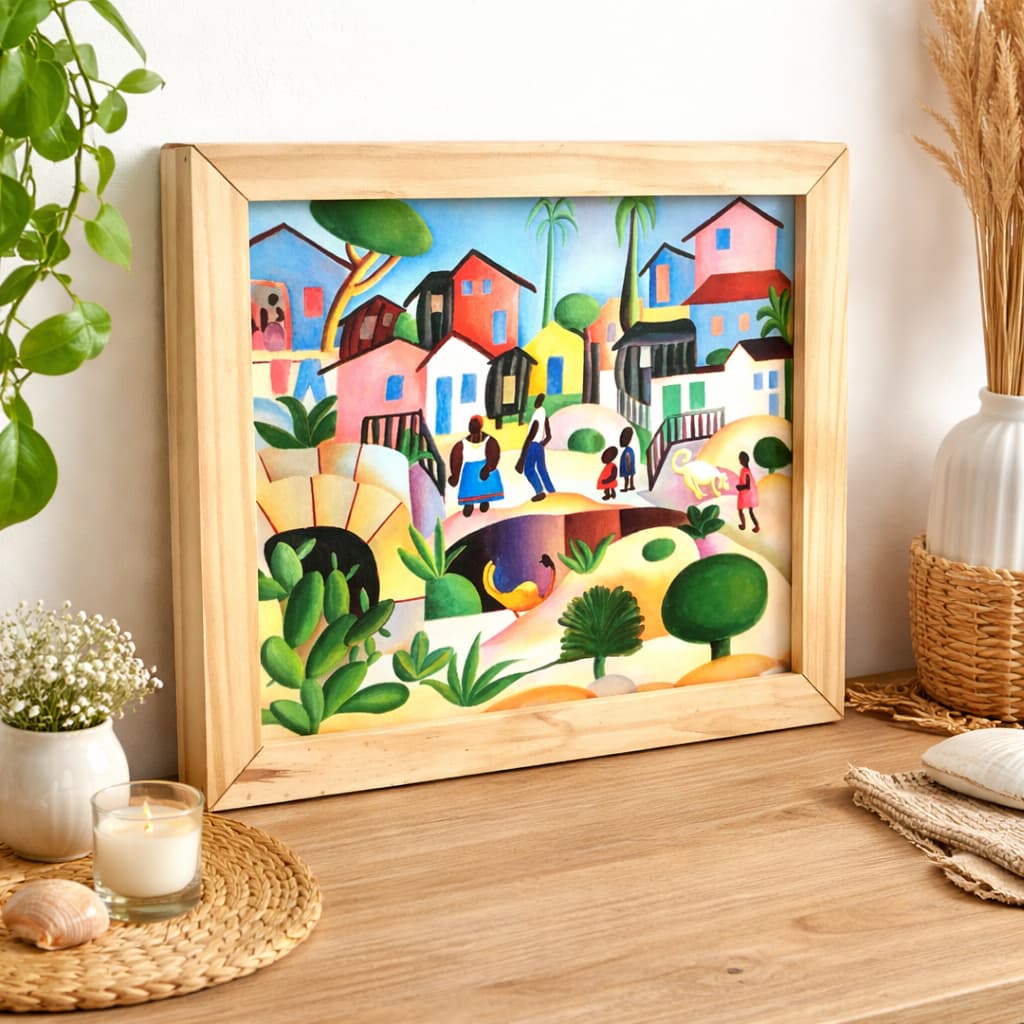 Quadro Tarsila do Amaral Morro da Favela Arte Moderna em Tela Acetinada