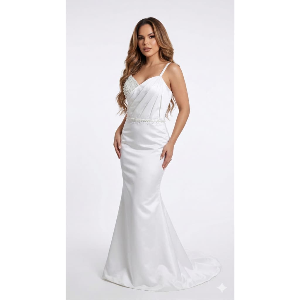 Vestido Branco Noiva Civil Elegante Luxo Moderno Vestido de Casamento de Noiva Pronta entrega