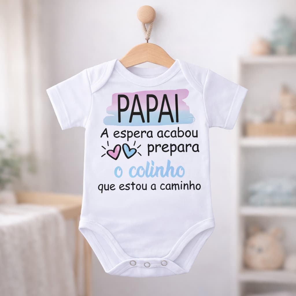 Body Bebê Personalizado Papai, A Espera Acabou! Anúncio Gravidez