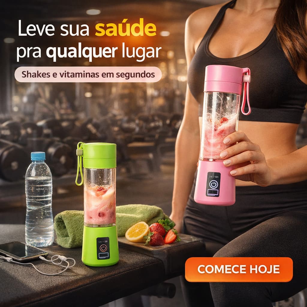 Mini Liquidificador Portátil USB Recarregável 380ml Copo Mixer Shake Smoothie Bivolt