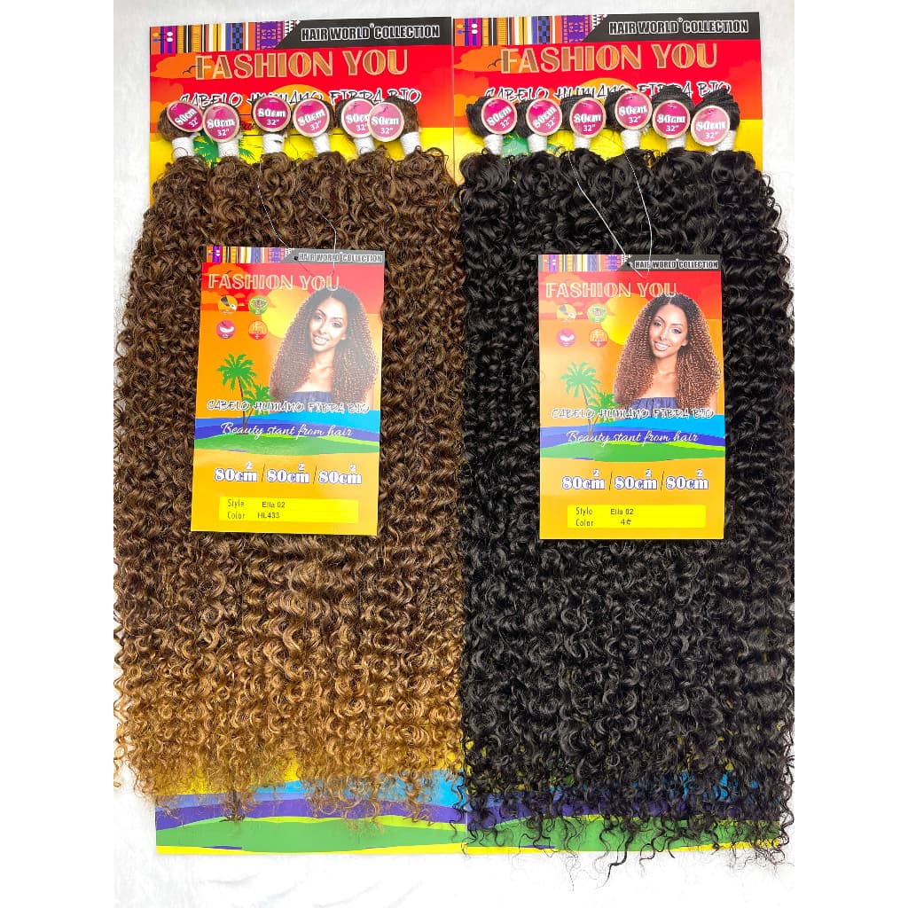 Cabelo Bio Fibra Macia 6 telas 80cm 200g Cacheado Fechado Orgânico Ella02 Curl Hair Fashion you
