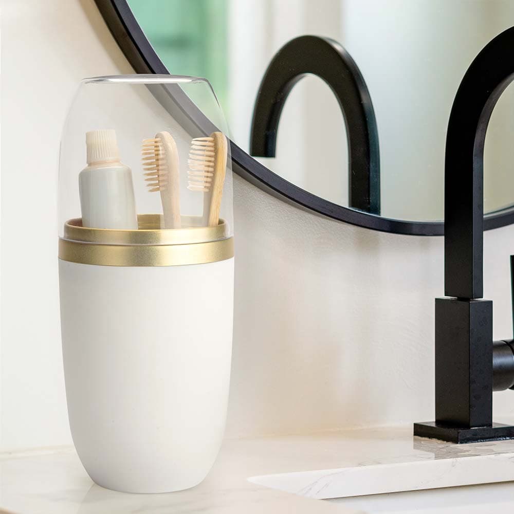 ORGANIZADOR BANHEIRO PORTA ESCOVA DE DENTE COM TAMPA TRANSPARENTE  500ml