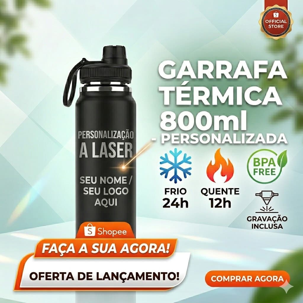 Garrafa Térmica Inox 800ml Personalizada a Laser | Presente Corporativo Exclusivo 🎁✨